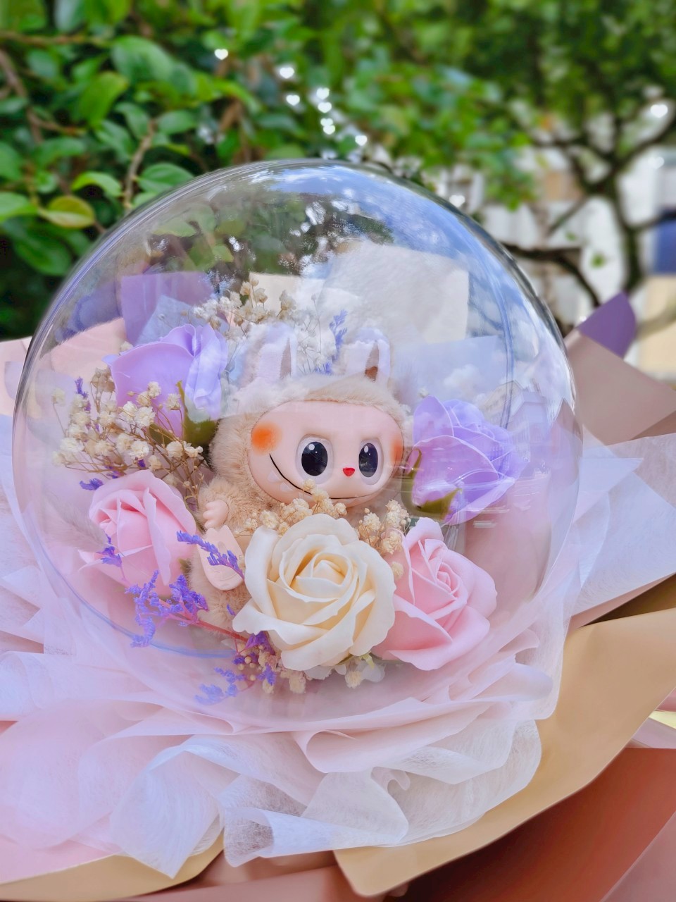 Labubu花束~限量萌系花禮，Labubu波波球花束/Labubu永生花花束/畢業花束/生日花束/求婚花束