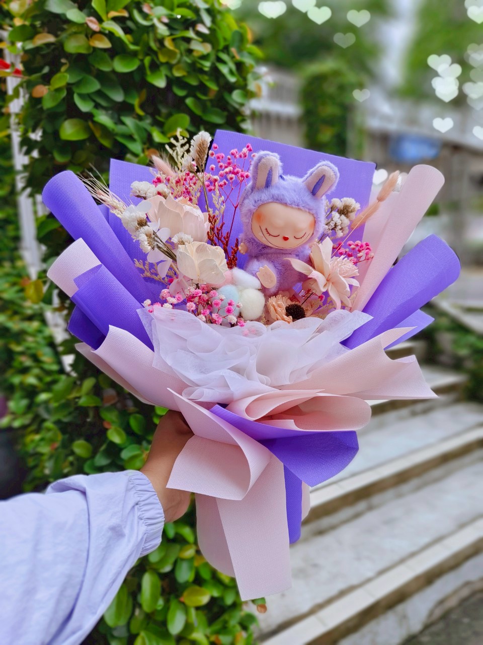Labubu花束~限量萌系花禮，Labubu波波球花束/Labubu永生花花束/畢業花束/生日花束/求婚花束