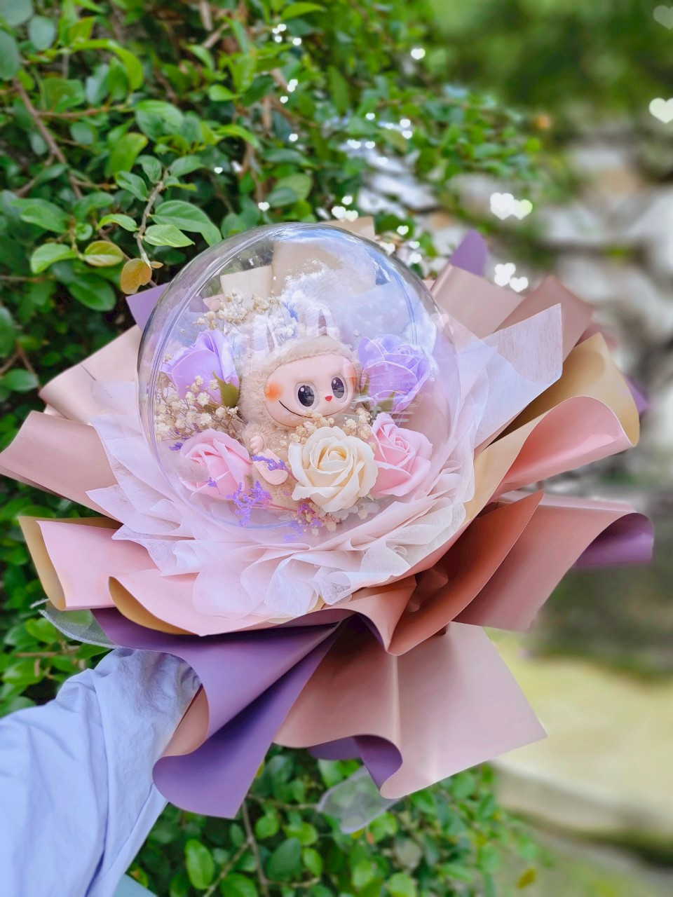 Labubu花束~限量萌系花禮，Labubu波波球花束/Labubu永生花花束/畢業花束/生日花束/求婚花束