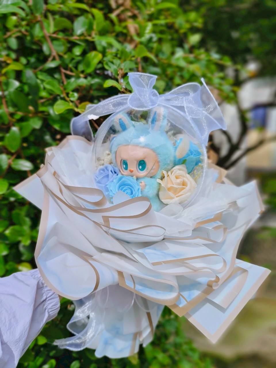 Labubu花束~限量萌系花禮，Labubu波波球花束/Labubu永生花花束/畢業花束/生日花束/求婚花束