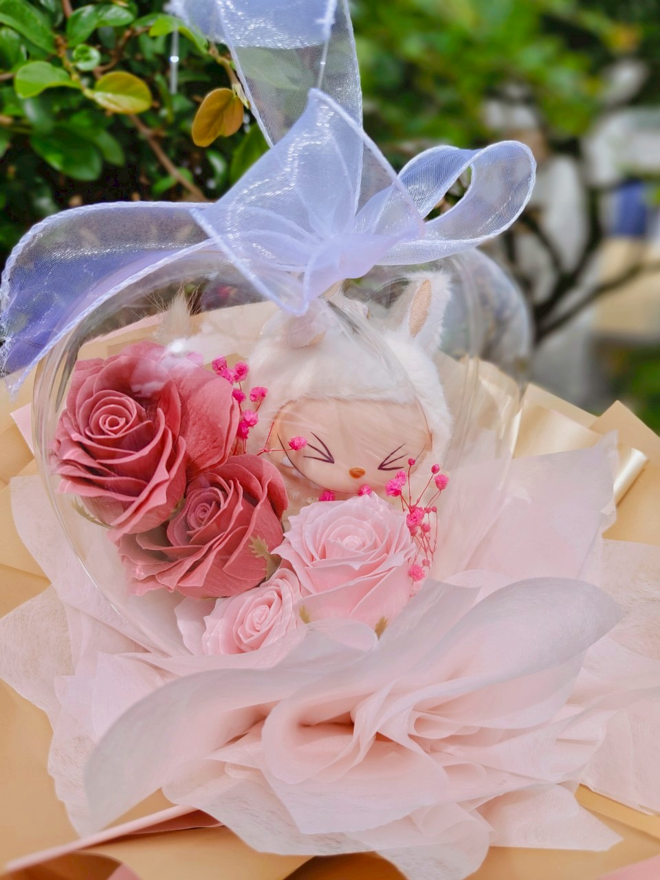 Labubu花束~限量萌系花禮，Labubu波波球花束/Labubu永生花花束/畢業花束/生日花束/求婚花束